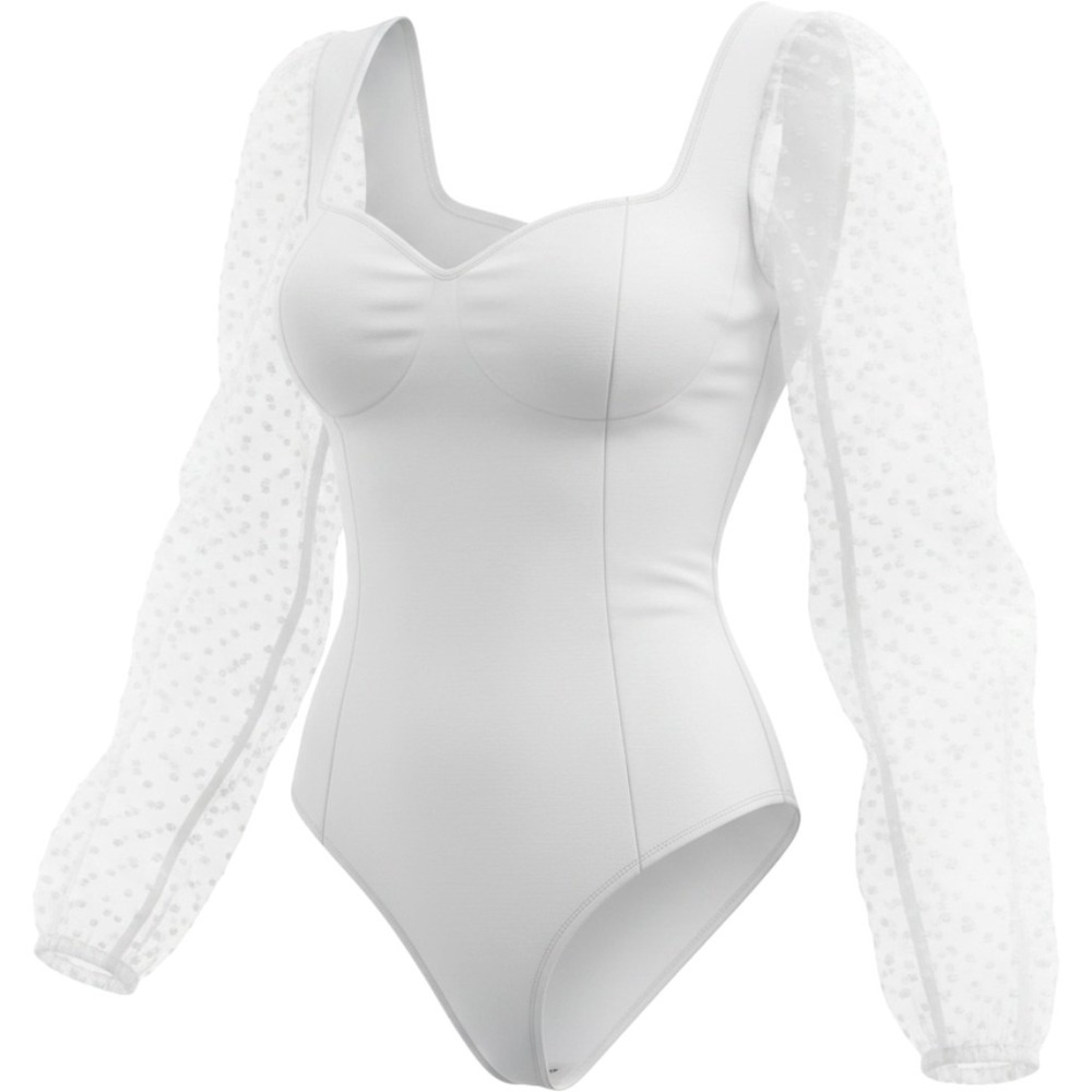 Moa Moa~Ivory~Sweetheart Bodysuit ~ Sheer Swiss Dot Puff Long Sleeve~Medium~NWT